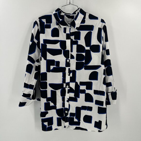 Chico's 2.5/14 Classic Button Down Roll Tab Abstract Print No Iron Chic Stretch - Picture 1 of 10